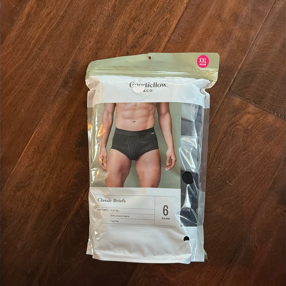 Goodfellow & Co Mens Classic Briefs 6 Pairs Size XXL 44/46 Black Grey Blue